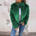 Damen kuschelige Fleecejacke mit hohem Kragen und Reißverschluss