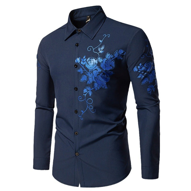 Herren Langarmhemd mit floralem Stickdesign R&B