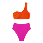 Damen Einseitiger Triangel-Bikini mit buntem Blockdesign