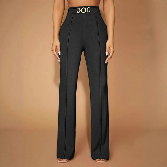 Damen Elegante Hochtaillierte Stoffhose mit diagonalen Nähte und dekorativem Gürtel R&B