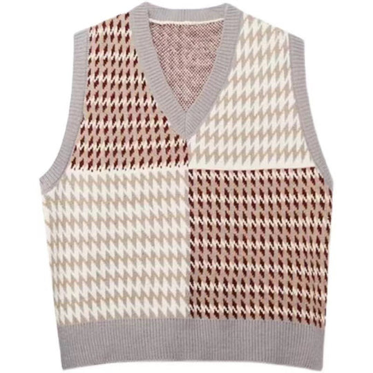 Damen Stylischer V-Neck Strickpullover im Farbblockdesign R&B