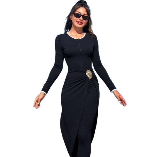 Damen modisches Wickelkleid mit elegantem Gürtel R&B