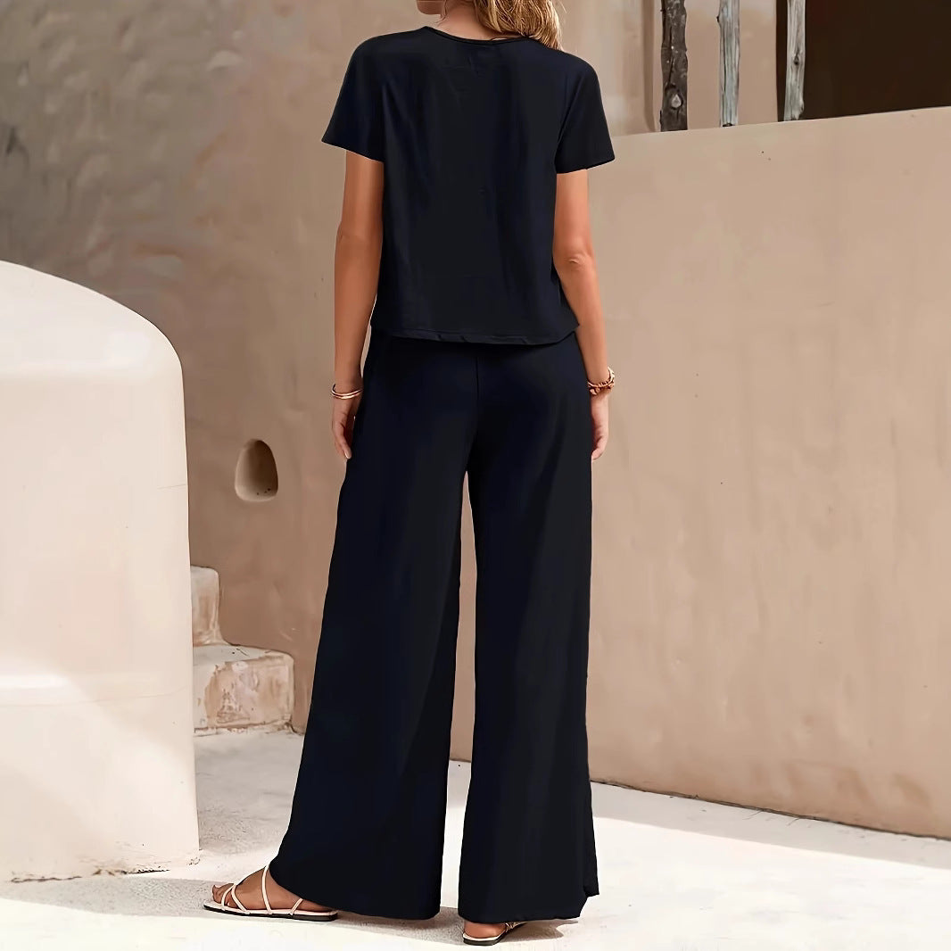 Damen Zweiteiliges Set mit lässiger Bluse und weit geschnittenen Hosen R&B