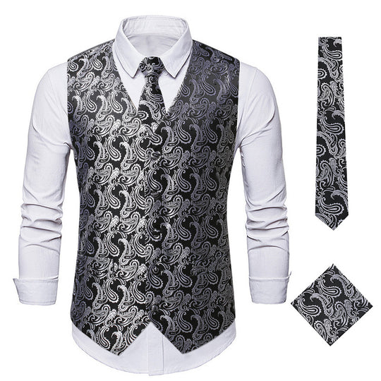 Herren elegante Weste mit feinem Paisleymuster und passendem Krawatten-Set R&B