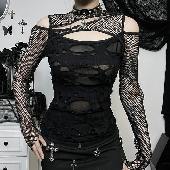 Damen Modisches Oberteil mit transparentem Mesh-Design und raffinierten Cut-Outs R&B
