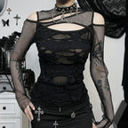 Damen Modisches Oberteil mit transparentem Mesh-Design und raffinierten Cut-Outs R&B