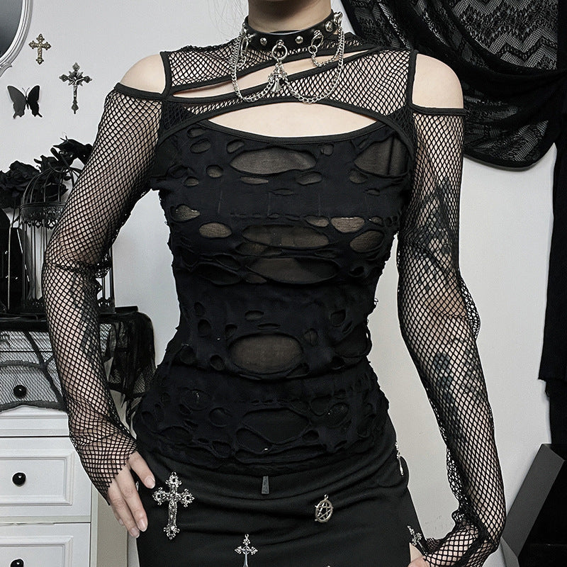 Damen Modisches Oberteil mit transparentem Mesh-Design und raffinierten Cut-Outs R&B