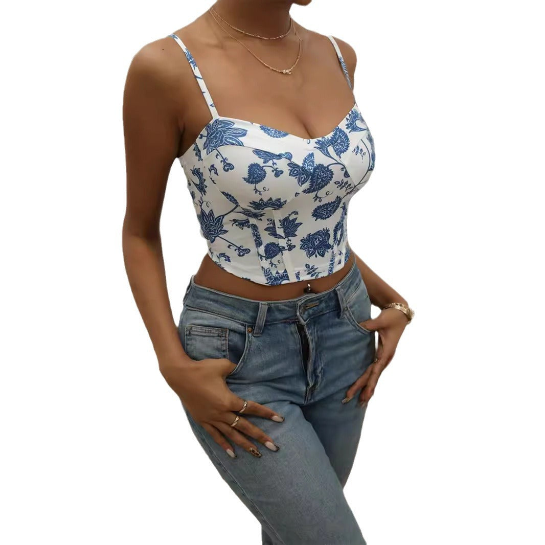 Damen Blütenmuster Cropped Top R&B