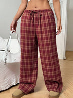 Damen Weite Karohose mit elastischem Bund und seitlichen Taschen R&B
