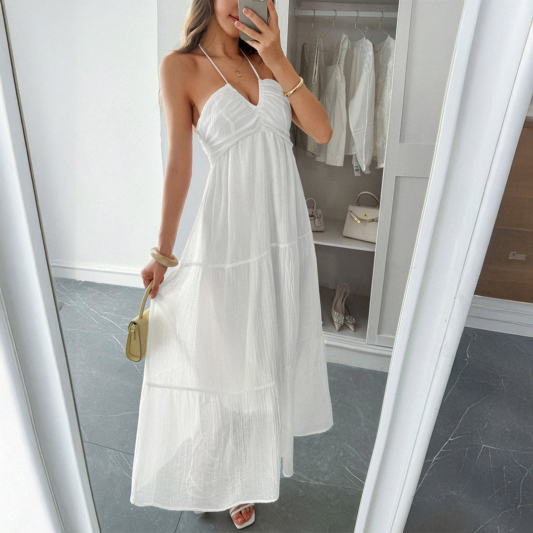Damen Maxidress mit elegantem Rüschendesign und verstellbaren Spaghettiträgern R&B