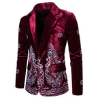 Herren eleganter Samtblazer mit opulenter Stickerei R&B