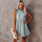 Damen lässiges Rüschendetails Kleid mit hohem Kragen R&B