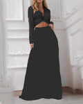 Damen elegantes Wickeloberteil mit langem Ärmel und Maxi-Rock R&B