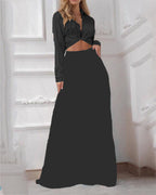 Damen elegantes Wickeloberteil mit langem Ärmel und Maxi-Rock R&B