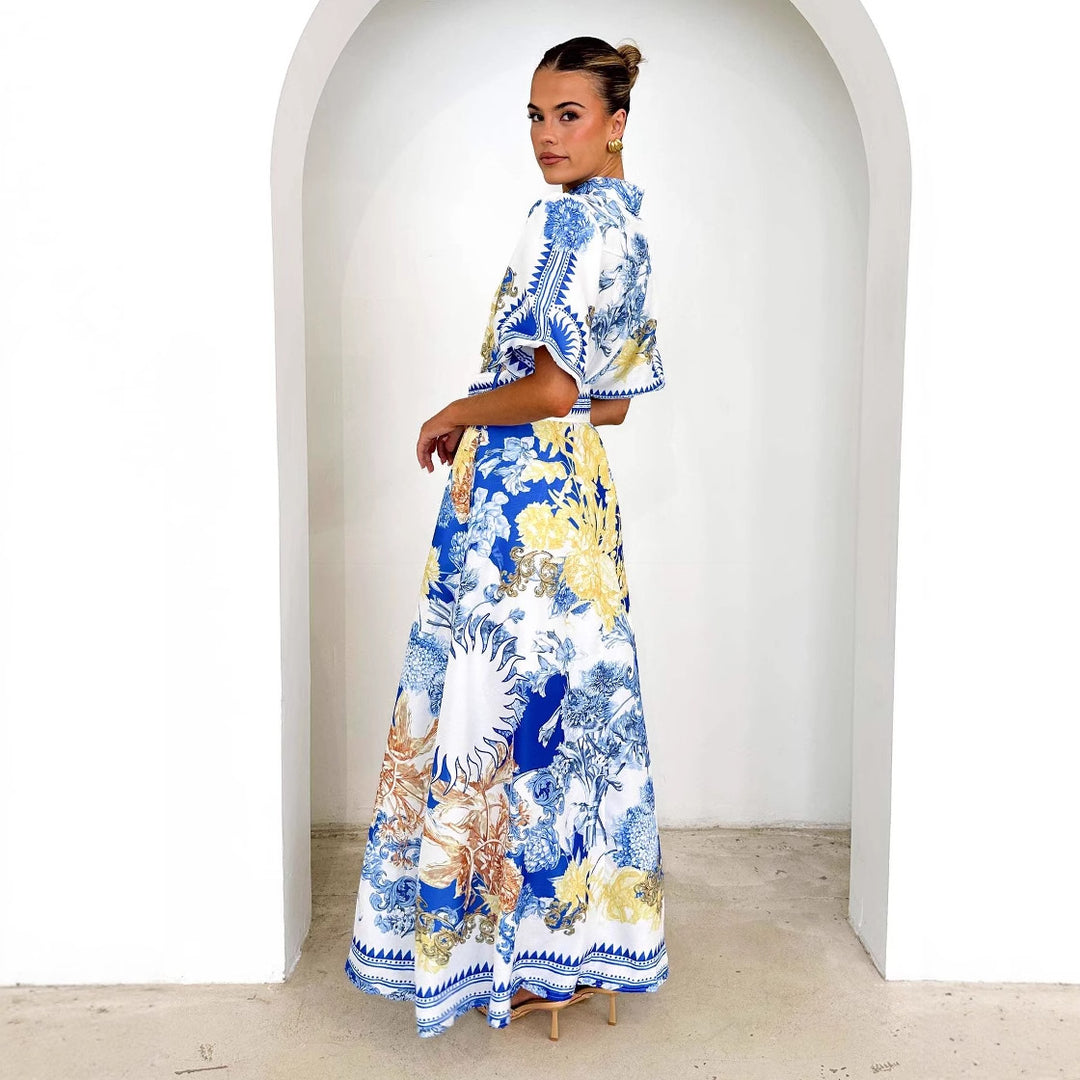 Damen Elegantes Maxikleid mit floralem Design und geschlitztem Saum R&B