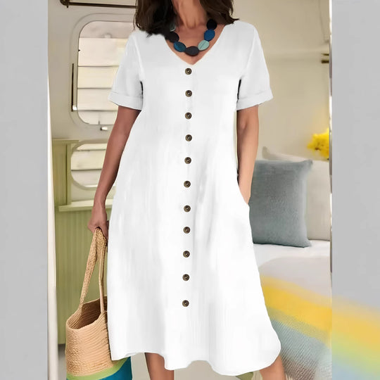 Damen Midikleid mit Knopfleiste und praktischen Taschen R&B