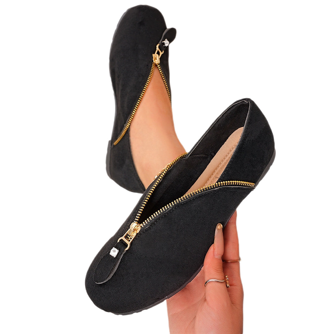 Damen Elegante Slip-On Ballerinas mit Reißverschluss R&B