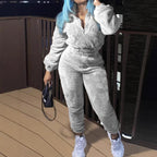 Damen nan kuscheliges Teddy-Lounge-Set mit Halbzip und Highwaist-Jogger R&B