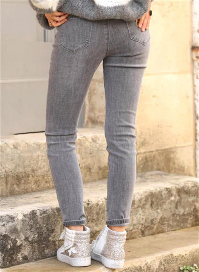 Damen figurbetonte Jeans im Vintage-Look mit hohem Bund und knöchellanger Passform R&B