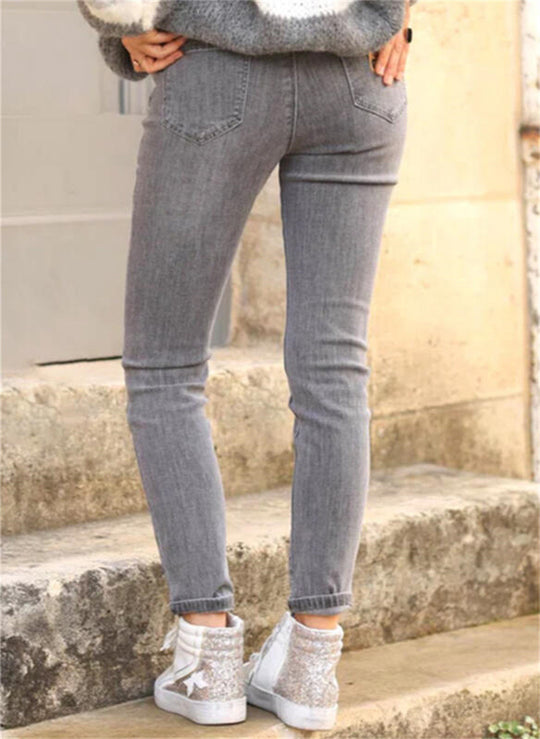 Damen figurbetonte Jeans im Vintage-Look mit hohem Bund und knöchellanger Passform R&B