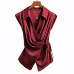 Damen elegante Wickelbluse mit femininer Drapierung und Schalkragen R&B
