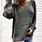 Damen Grober V-Pullover mit lässigem Schnitt und strukturiertem GewR&Be R&B