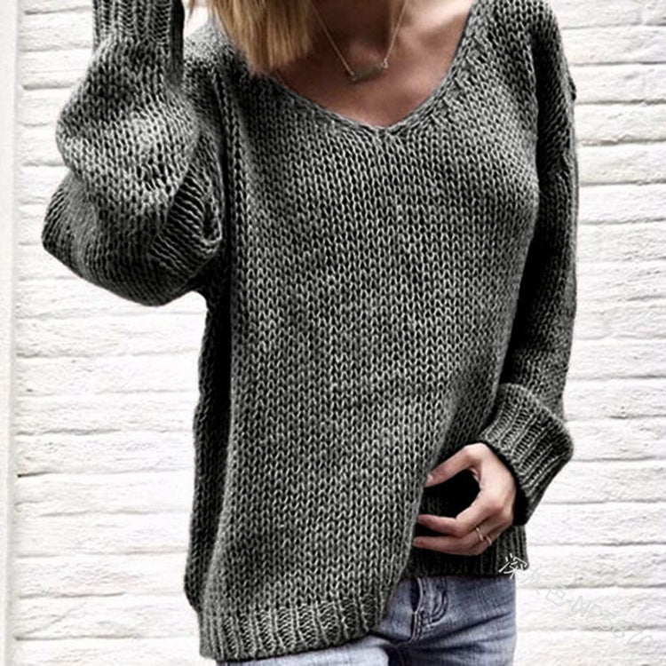 Damen Grober V-Pullover mit lässigem Schnitt und strukturiertem GewR&Be R&B