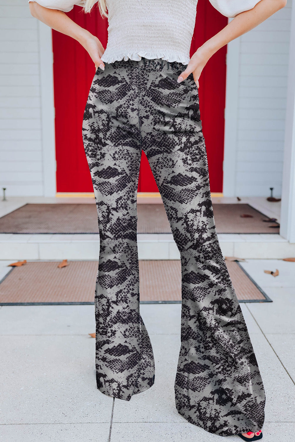 Damen Elegante Schlaghose im Schlangenleder-Look R&B