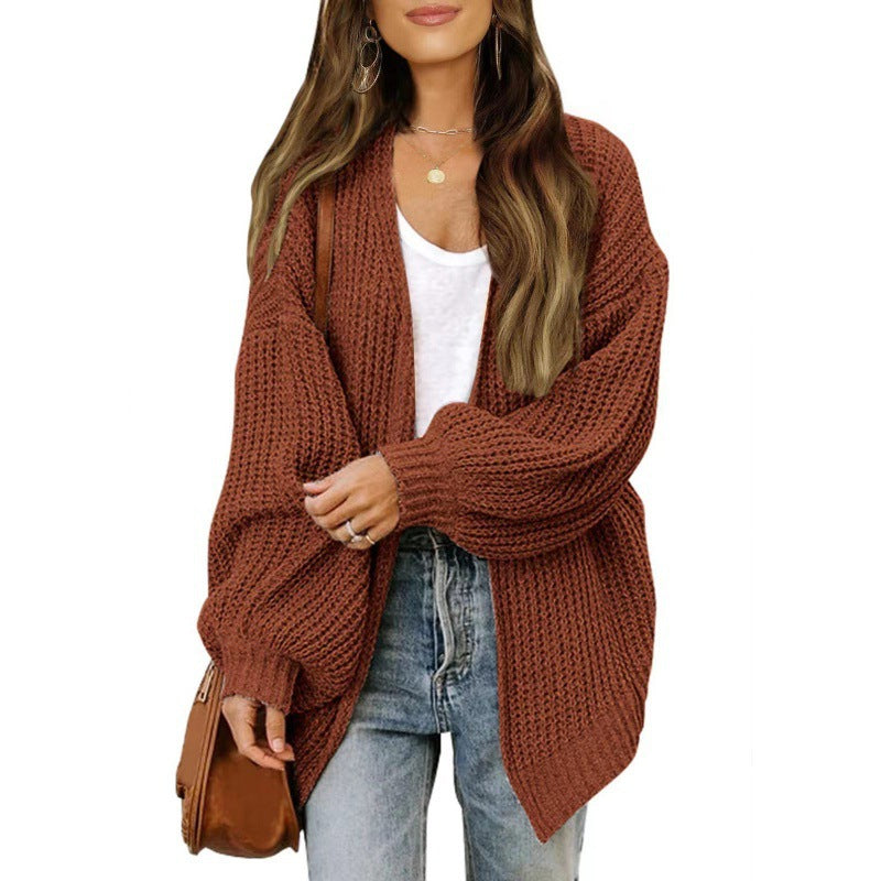 Damen lockerer Strickcardigan mit voluminösen Ärmeln und strukturiertem Design R&B
