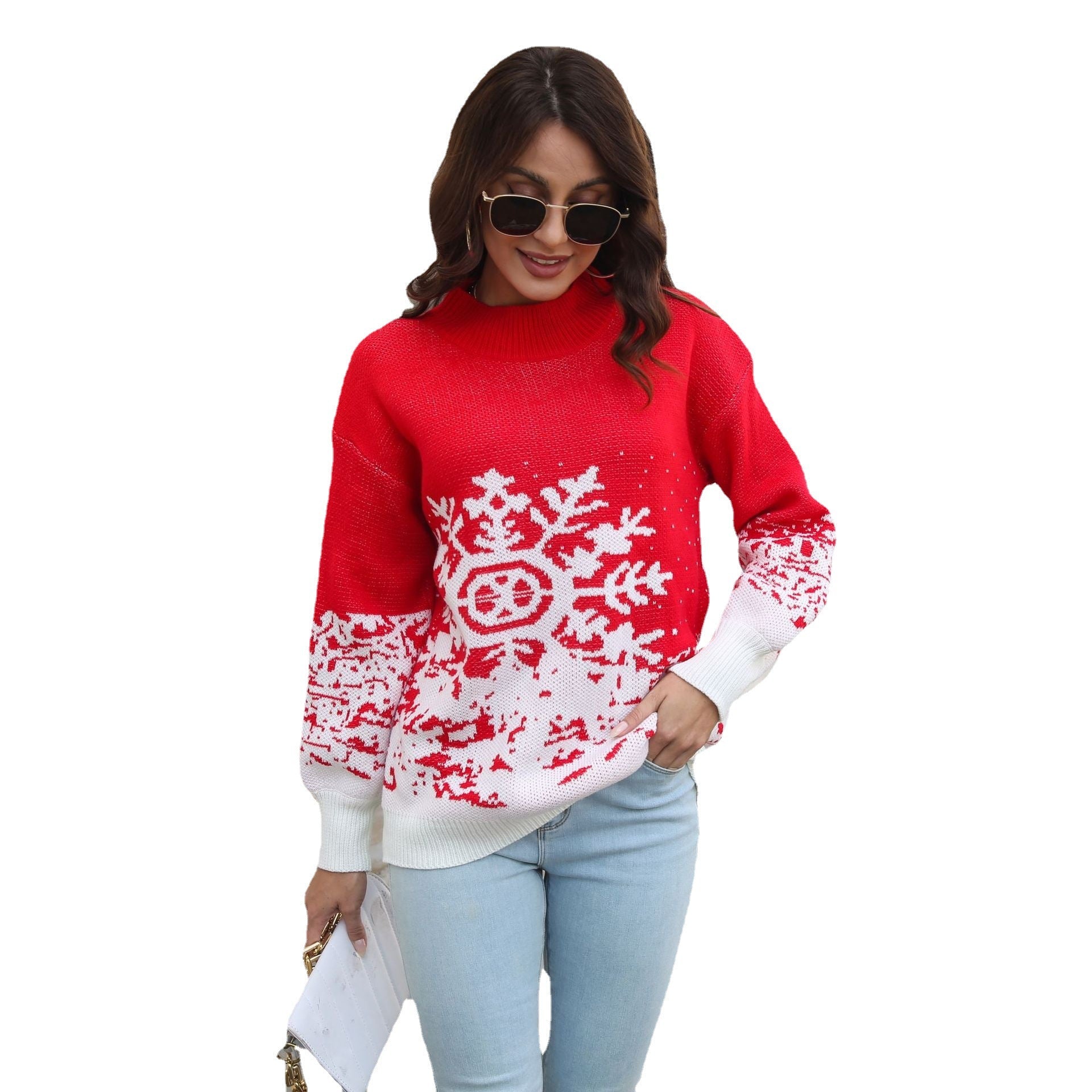 Damen Grobstrickpullover mit festlichem Schneeflocken-Motiv und lässigem Schnitt R&B