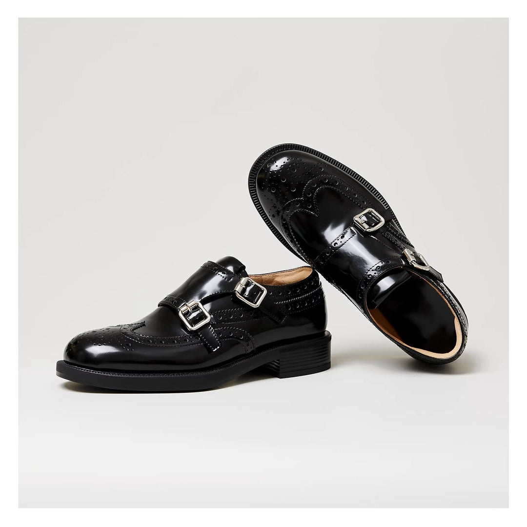 Damen elegante Doppelmonk-Schuhe mit dekorativen Perforierungen und edler Beschläge R&B