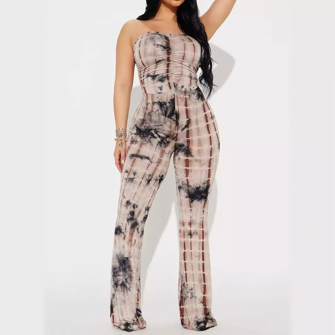 Damen Strapless Jumpsuit mit Raffungen und lässigem Schnitt R&B