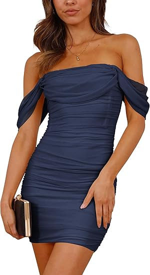 Damen figurbetontes Wickelkleid mit schulterfreiem Design R&B