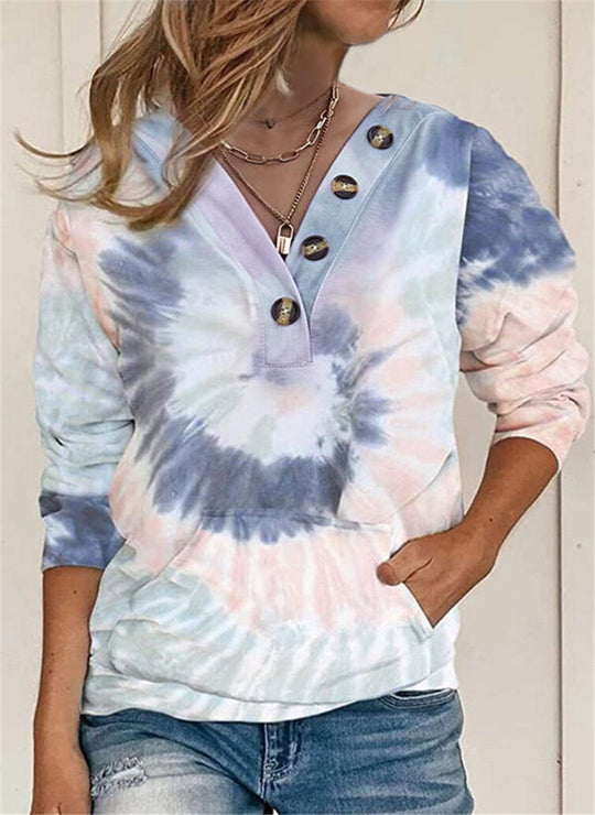 Damen lässiger Pullover mit Knopfdetails und modernem Batikmuster R&B
