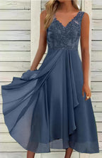Damen Halbarm Abendkleid mit zarter Spitze und raffinierten Falten R&B
