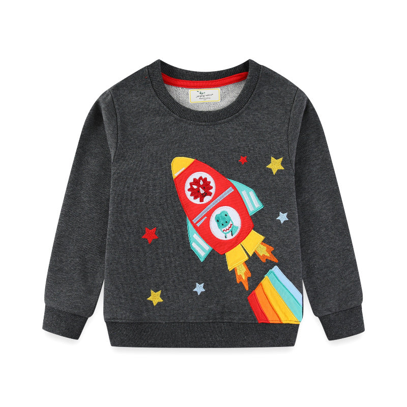 Kinder Sweatshirt mit kreativem Raketen- und Tierdesign R&B