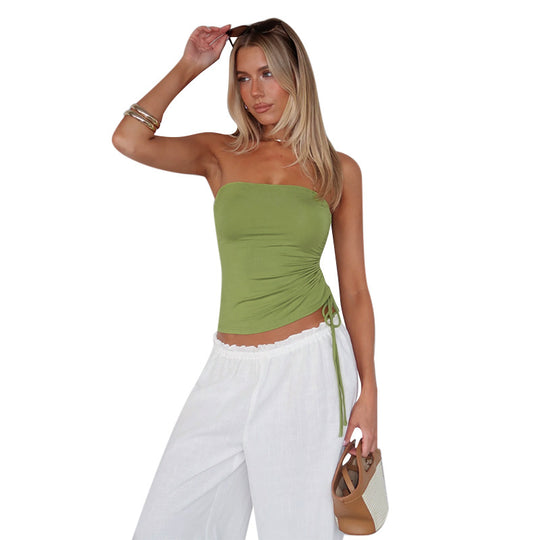 Damen elastisches Wickeloberteil mit zarter Raffung und taillierter Silhouette R&B