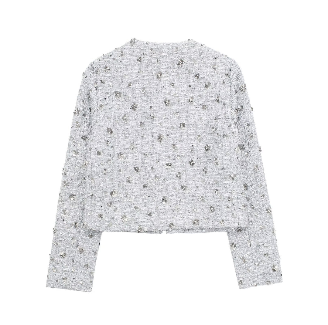 Damen elegante Tweedjacke mit funkelnden Pailletten und strukturiertem Design R&B