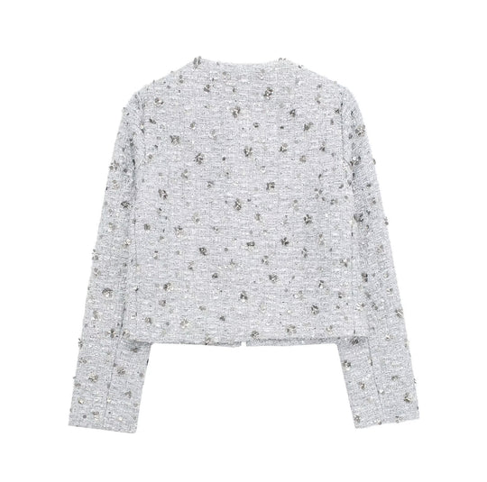 Damen elegante Tweedjacke mit funkelnden Pailletten und strukturiertem Design R&B