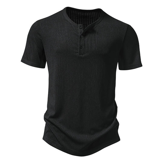Herren stylisches Kurzarm-Henley-Shirt mit strukturiertem Design und zwei Knopf-Details R&B