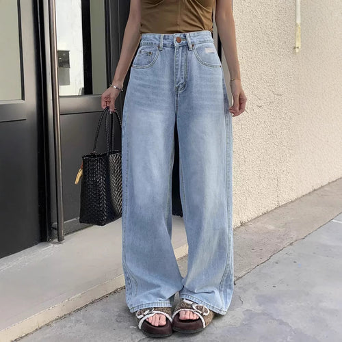 Damen Weite High-Waist Denim-Hose mit modischem Schnitt und lässigen Details R&B