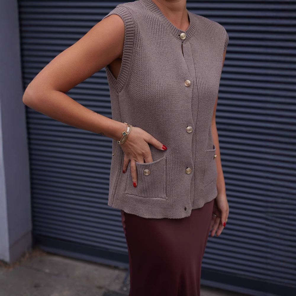Damen Strickweste mit Knopfleiste und praktischen Taschen R&B