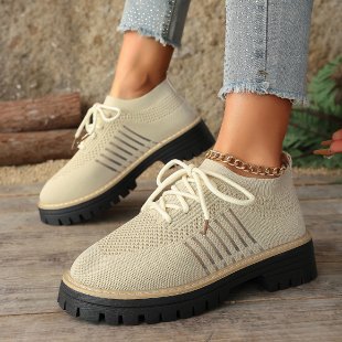 Damen modische Sneaker mit luftiger Strickoberfläche und bequemer Plateausohle R&B