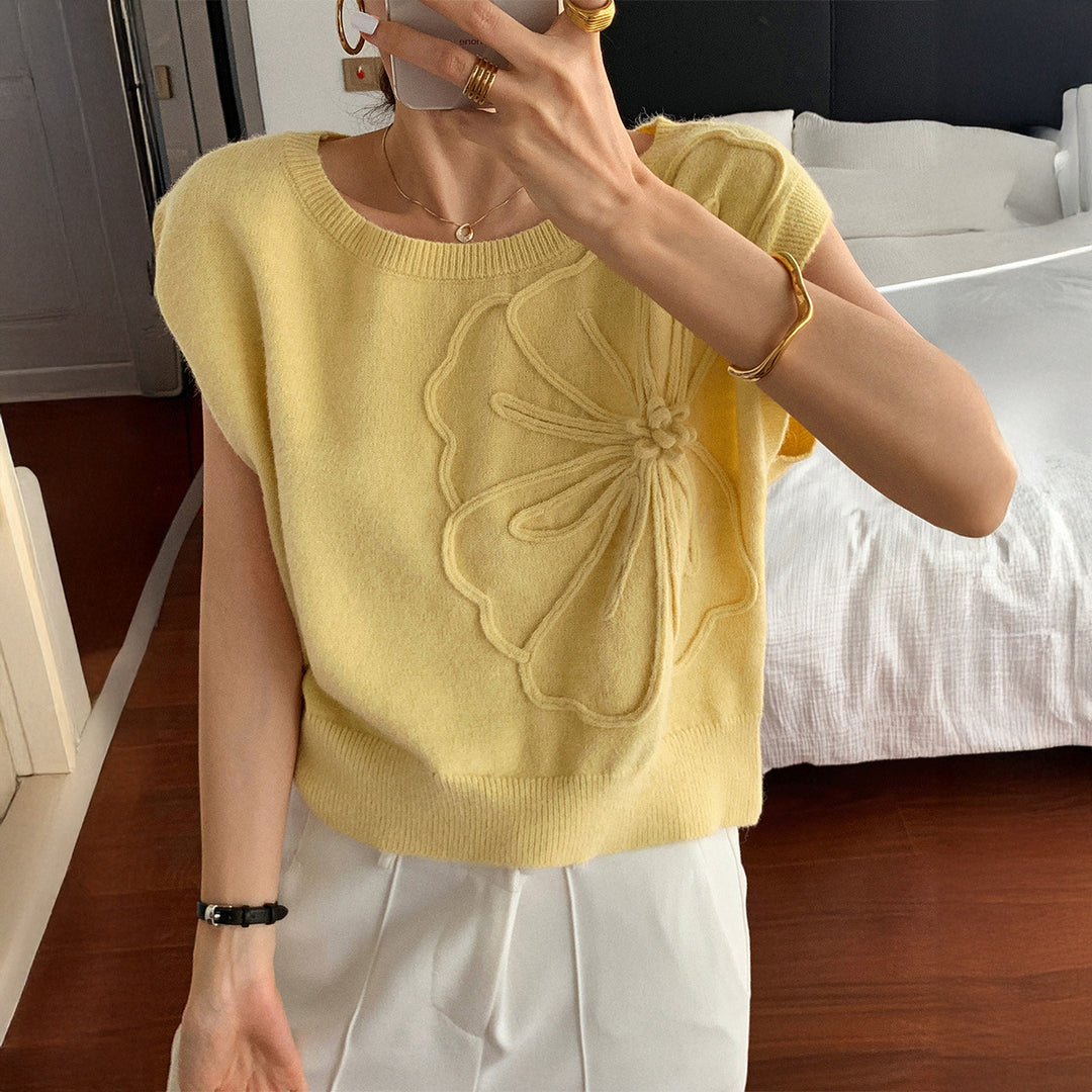 Damen Strickoberteil mit floralem Reliefdesign R&B