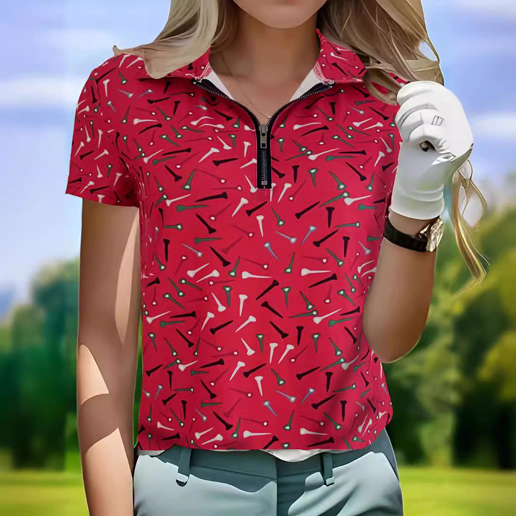 Damen Golfpolo mit modernem Reißverschluss und lR&Bhaftem Design R&B
