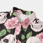 Herren Kurzarmhemd mit kreativem Totenkopf- und Blumenmuster  1757487585