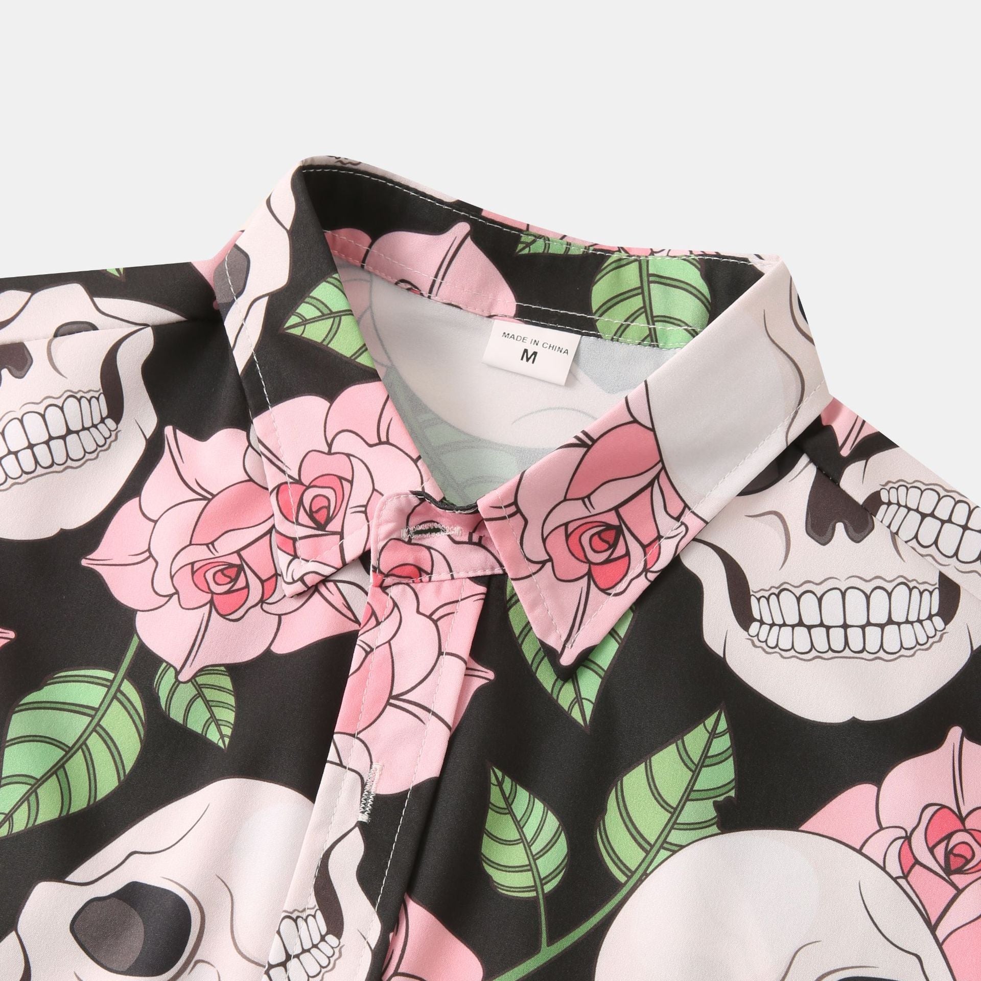 Herren Kurzarmhemd mit kreativem Totenkopf- und Blumenmuster  1757487585