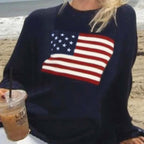 Damen Strickpullover mit amerikanischem Flaggenmotiv R&B