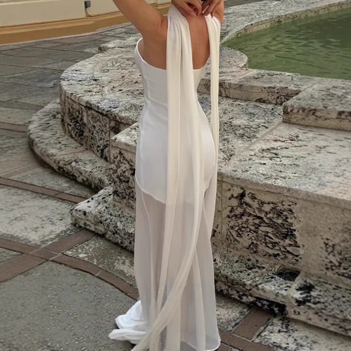 Damen Elegantes bodenlanges Abendkleid mit trägerlosem Design und fließendem Stoff R&B