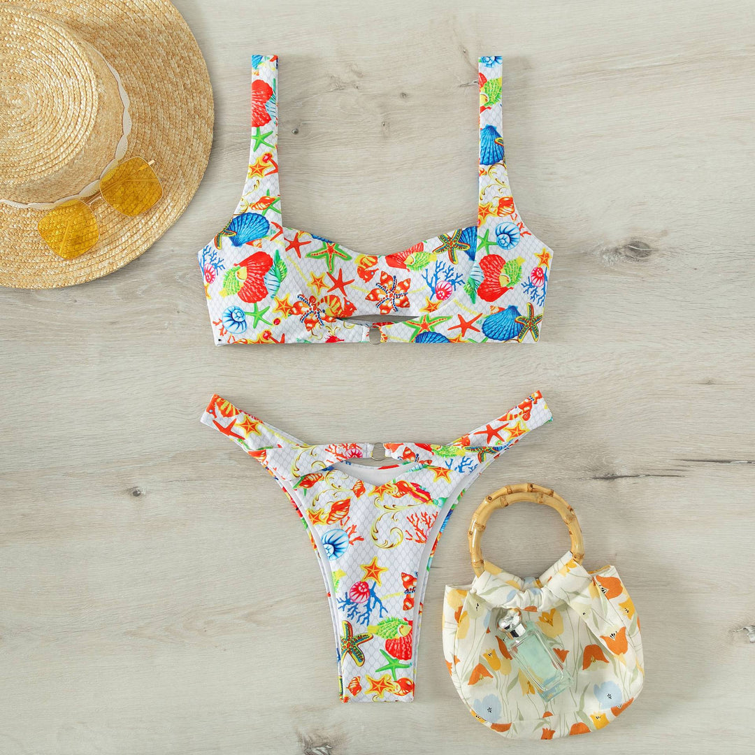 Damen Bikini mit floralem Design und verstellbaren Trägern R&B